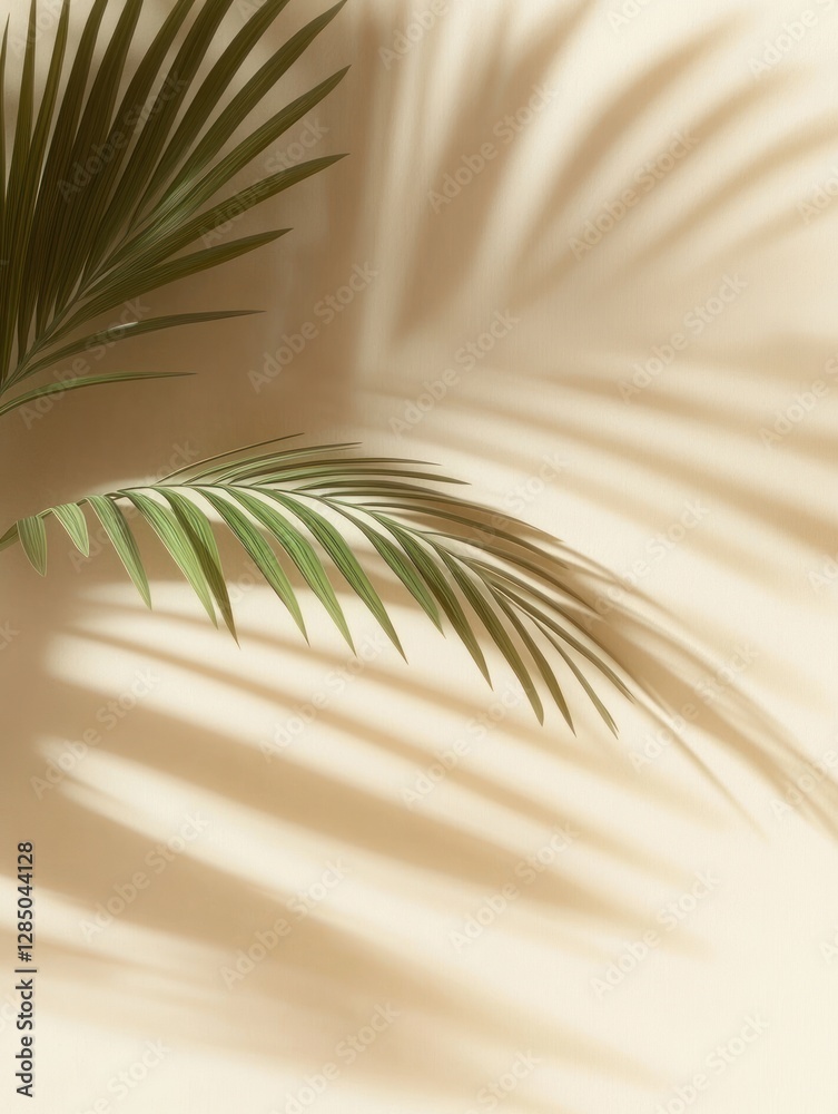 Poster palm leaf shadows abstract background minimalist mock-up design for summer and tropical aesthetics