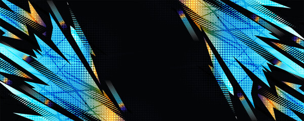 Energetic Abstract Sports Design with Vibrant Blue and Orange Gradient Brush Strokes With a Halftone Pattern