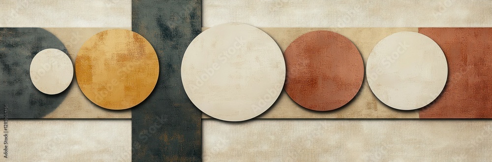 Poster Serene Abstract Design with Vertical Stripes and Soft Circles in Muted Colors