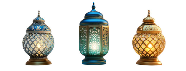 Fototapeta premium Elegant Islamic Lanterns Ramadan Festive Decor Glowing Lights Ornate Design