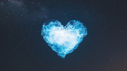 Obraz premium Luminous heart-shaped celestial body floating above mountains in starry night