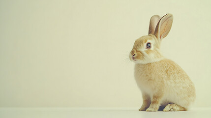 Obraz premium fluffy rabbit with perked ears sits in sunlit room
