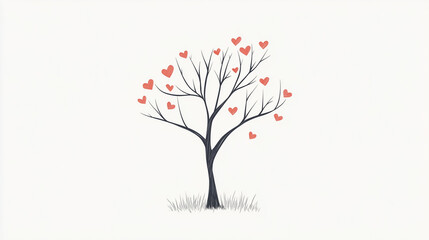 Naklejka premium Minimalist tree design with pink heart leaves on white background with copy space