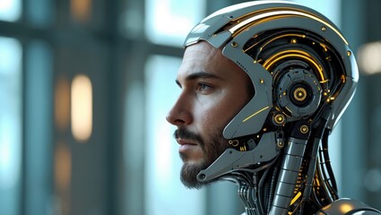 Fototapeta premium Sleek, attractive cyborg profile Advanced futuristic individual