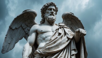 Obraz premium Image title: Marble statue of Hades from the Renaissance era, the deity governing the underworld and associated with wealth and the dead, recognized as Hades in Greek mythology and Pluto in Roman l...