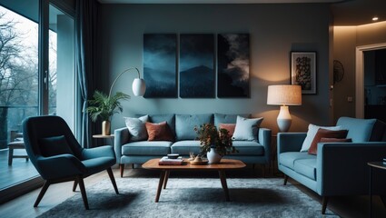 Modern living room interior featuring a charming view.