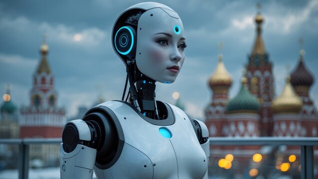 Moscow, Russia, April 25, 2017 â€“ A robotic female called KIKI at the AI Conference held at Novotel Moscow City Hotel, which centers on integrating artificial intelligence into business. - Powered by Adobe