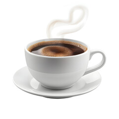 Fluffy 3D Cartoon Cup of Coffee with Glowing Steam Isolated on Transparent Background