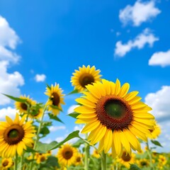 Sunflower Field in Full Bloom: Sunny Day Nature Photography