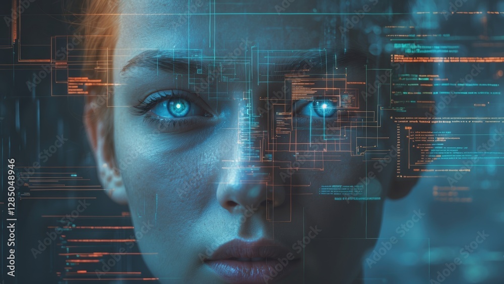 Poster layered images depicting an abstract design of creative code, embodying concepts of artificial intel