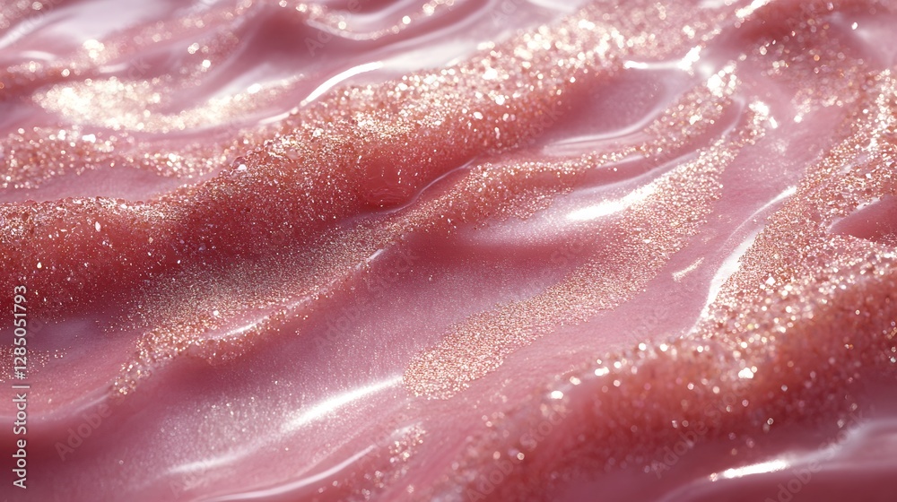 Poster close-up macro shot of a pink substance with golden glitter. the image showcases the texture and shi