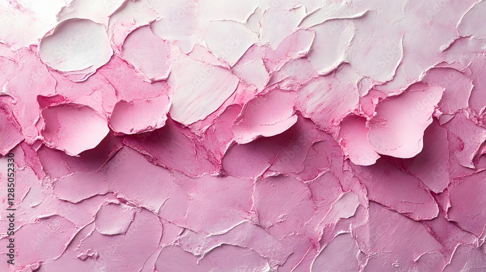 Poster Close-up view of an abstract art piece with pink and white impasto texture. The colors blend smoothly, creating a visually appealing and aesthetic background. Abstract Pink and White Impasto Texture: