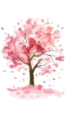 Fototapeta premium A watercolor painting depicting a blooming cherry tree in spring