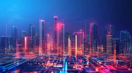 Neon Cityscape Futuristic Smart City at Night