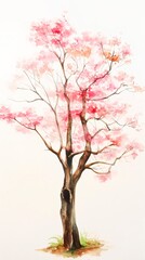 Obraz premium A watercolor painting depicting a blooming cherry tree in spring