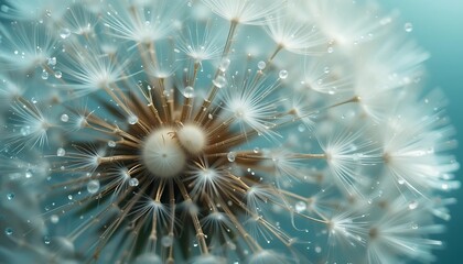 Close Up Macro Photography of a Dandelion Seed Head with Water Droplets