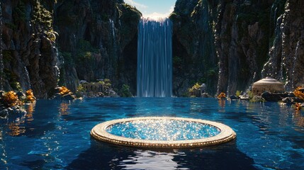 Serene Waterfall Pool Oasis, Fantasy Landscape