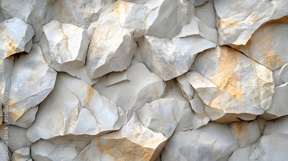 Poster close-up view of a textured rock formation. various shades of gray and beige stones create an abstra