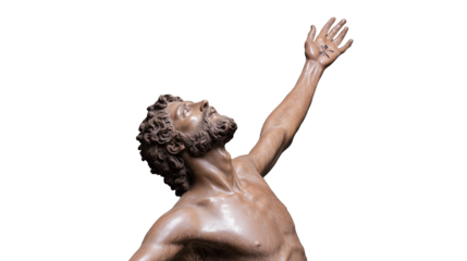 Sculpture of a Man Reaching Upward with Transparent Background