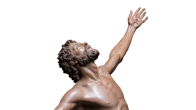 Sculpture of a Man Reaching Upward with Transparent Background