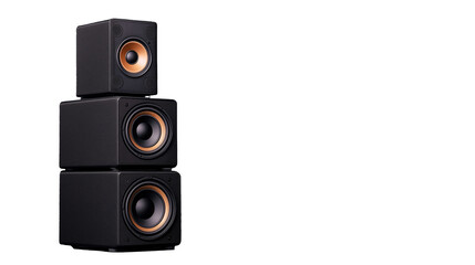Black speaker system stacked on transparent background for audio enthusiasts
