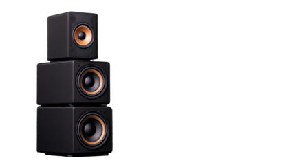 Black speaker system stacked on transparent background for audio enthusiasts