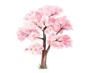 Obraz premium A watercolor painting depicting a blooming cherry tree in spring