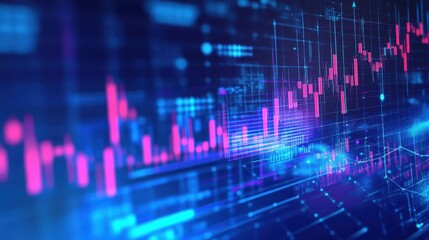 Fototapeta premium Digital stock market chart with step graph, rising bars representing investment growth, blue financial background, futuristic business analysis concept, economic trends visualization. 