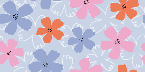 Colorful floral pattern in childish style. Creative abstract floral pattern. Design for fabric, textile, covers, gift wrap, wallpaper.