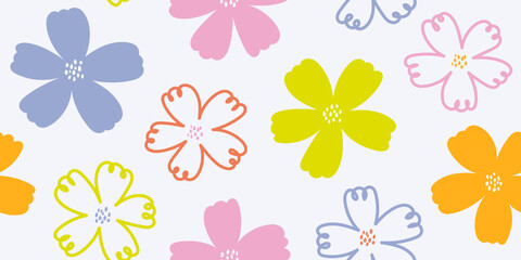 Creative hand drawn flower pattern in childish style. Colorful abstract floral doodle pattern. Design for fabric, textile, covers, gift wrap, wallpaper.