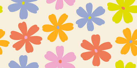Beautiful colorful floral pattern in childish style. Simple abstract flower pattern. Design for fabric, textile, covers, gift wrap, wallpaper.
