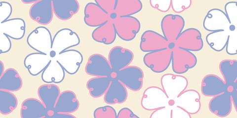 Hand drawn floral pattern in pastel color. Abstract flower pattern with stroke. Design for fabric, textile, covers, gift wrap, wallpaper.