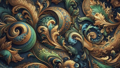 Luxurious Ornate Swirl Pattern Baroque and Rococo Inspired Digital Art