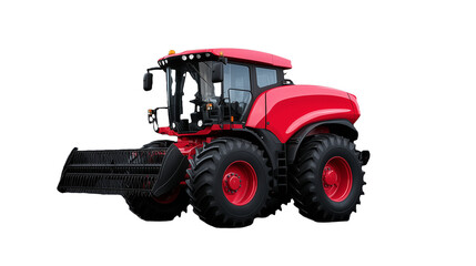 Red agricultural tractor with oversized tires and modern design on transparent background