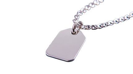 Fototapeta premium Silver blank tag pendant with chain on transparent background