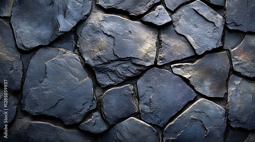 Poster close-up view of a dark grey stone wall. the texture is rugged and irregular. great for backgrounds.