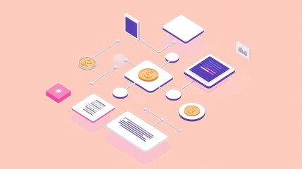 Passive income flowchart flat design top view financial freedom theme animation split-complementary color scheme.