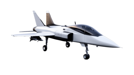 Modern fighter jet design with sleek lines and aerodynamic features on transparent background