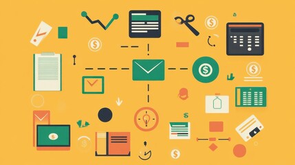 Passive income flowchart flat design top view financial freedom theme animation split-complementary color scheme.