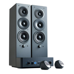A Modern Compact Home Theater System with Surround Speakers Isolated on Transparent Background
