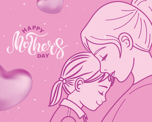 Beautiful Mother's Day illustration of a loving mother and daughter sharing a tender moment, symbolizing warmth and affection. Ideal for greeting cards, social media, and posters