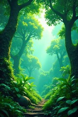 Dense foliage of the jungle with a vast canopy overhead, lush, tree, foliage