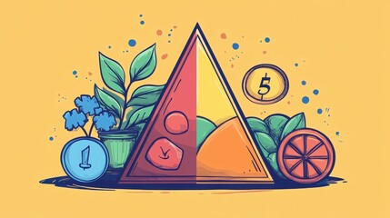 Portfolio diversification diagram flat design side view wealth management theme cartoon drawing triadic color scheme. 
