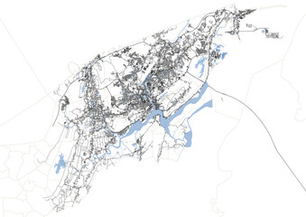 vector map of highways and buildings in brunei-muara, brunei with black and white colors