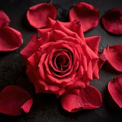 Naklejka premium Isolated red roses bloom with romantic beauty against a stark black