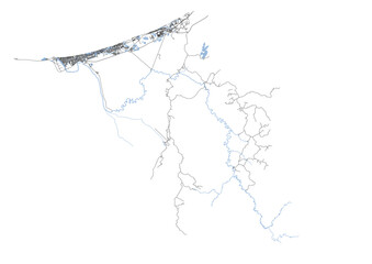 vector map of highways and buildings in belait, brunei with black and white colors