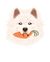 Samoyed Dog Biting a Plush Toy – Cute Pet Illustration
