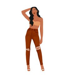 Black Woman Fashion Illustration – Stylish Modern Trendy Outfit