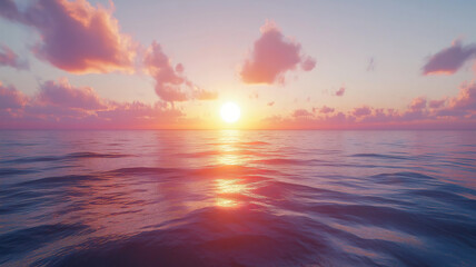 Obraz premium Breathtaking sunrise over the ocean with vibrant colors reflecting on the calm sea