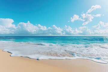 Obraz premium Wide Shot Of Tropical Beach With Turquoise Water And Sunny Sky